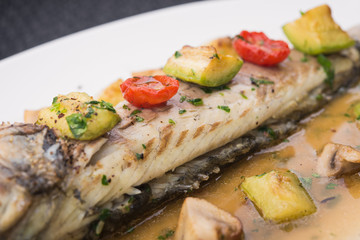 baked fish with grilled vegetables
