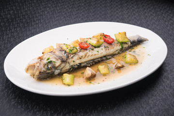 baked fish with grilled vegetables