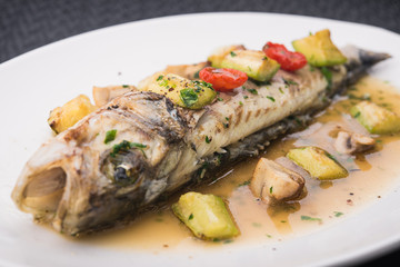 baked fish with grilled vegetables