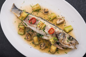 baked fish with grilled vegetables