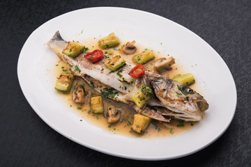 baked fish with grilled vegetables