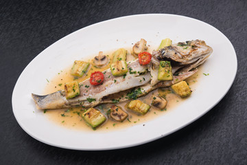 baked fish with grilled vegetables