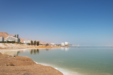 Fototapeta na wymiar Swimers in dead sea, Ein Bokek, Israel.