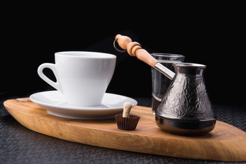 White cup of espresso coffee