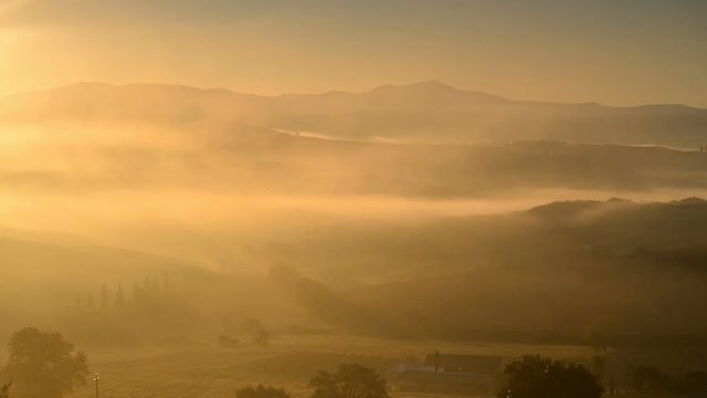 Early morning on countryside, San Quirico dOrcia, Tuscany, Italy