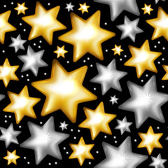 Gold and silver stars seamless pattern. Christmas seamless pattern. Vector illustration.