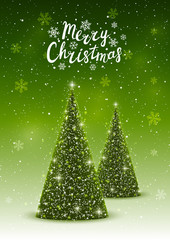 Christmas trees on shiny green background