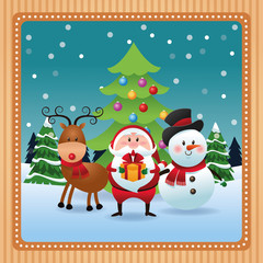 Santa snowman and deer cartoon icon. Christmas season card decoration and celebration theme. Colorful design. Vector illustration