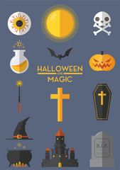 Halloween and Magic Set Flat Vector Illustration