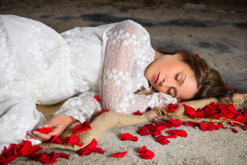 Sleeping with rose petals