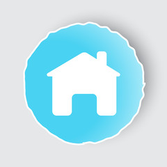 Blue app button with Home icon on white.
