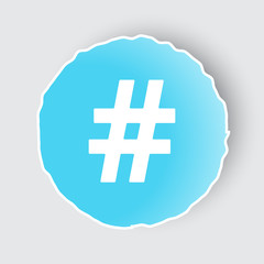 Blue app button with Hashtag icon on white.