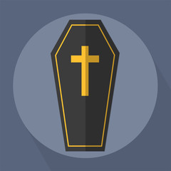 Obraz premium Coffin Cross Halloween Flat Vector Illustration