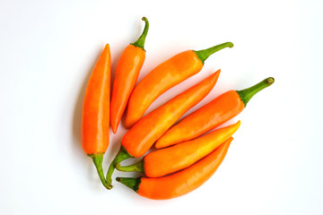orange chilli peppers on white background or Chili Orange Group.
