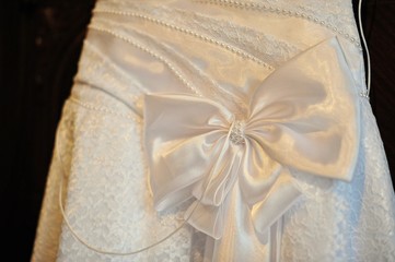 Fototapeta na wymiar Bow on wedding dress of bride