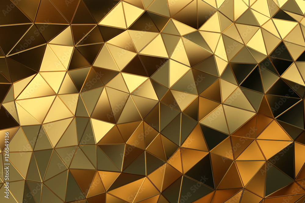 Wall mural Abstract Gold Mesh polygon texture background 3d rendering 