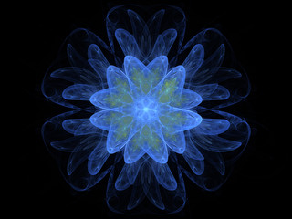 Obraz premium Digital abstract fractal blue flower on a black background