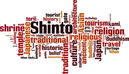 Shinto word cloud concept. Vector illustration