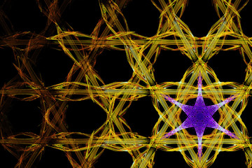 Fractal computer picture of star on background mesh, closeup
