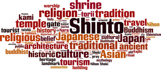 Shinto word cloud concept. Vector illustration