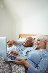 Senior couple using laptop