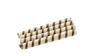 wafer rolls with chocolate isolated on white background