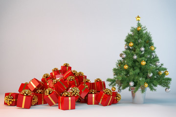 Dekorierter Christbaum, Weihnachtsbaum und Geschenken - Platzhalter - Textfreiraum