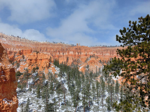 Bryce Canyon National Park with winter snow landscape 
