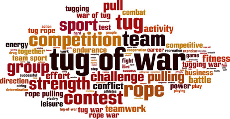 Tug of war word cloud concept. Vector illustration