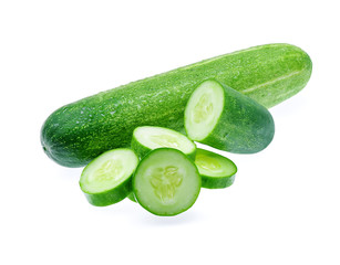 Wet cucumber isolated on white background.