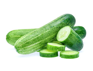 Wet cucumber isolated on white background.