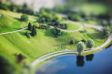 Aerial view of Olympiapark and Munich from Olympiaturm (Olympic Tower). Munich, Bavaria,  Germany....
