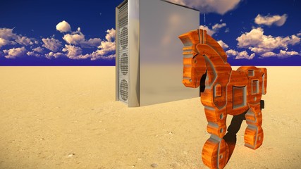 Trojan horse and computer 3d illustration