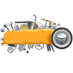 Vector Banner with Retro Car Spares