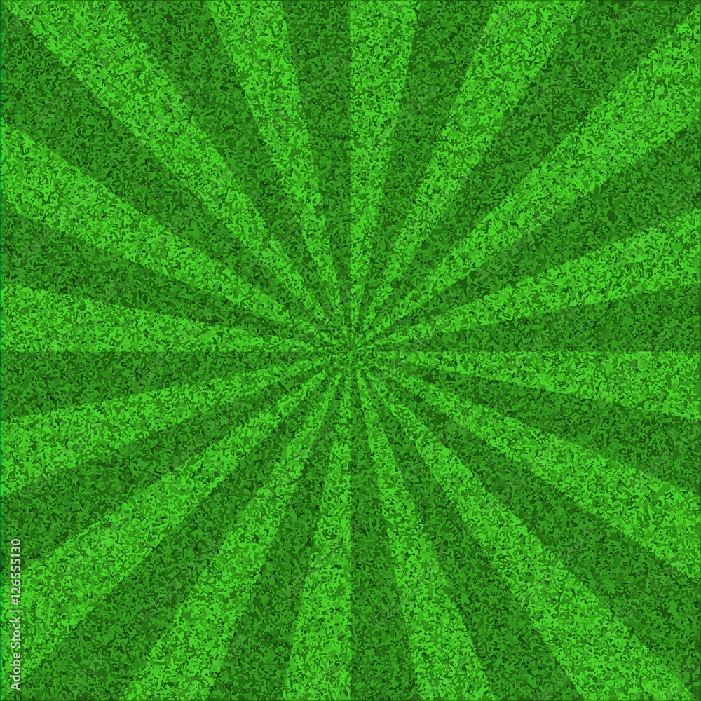 Poster green textured burst background with rays.