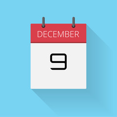 December 9, Daily calendar icon, Date and time, day, month, Holiday, Flat designed Vector Illustration