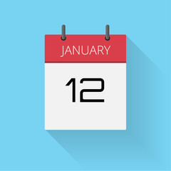 January 12, Daily calendar icon, Date and time, day, month, Holiday, Flat designed Vector Illustration
