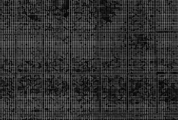 Horizontal black and white pixel maze illustration background
