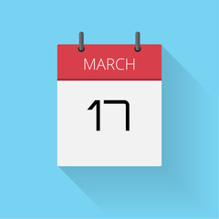 March 17, Daily calendar icon, Date and time, day, month, Holiday, Flat designed Vector Illustration