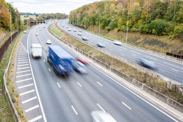 British motorway with cars blurred in motion
