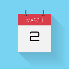 March 2, Daily calendar icon, Date and time, day, month, Holiday, Flat designed Vector Illustration