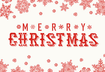 Merry Christmas Vintage Postcard. Snowflake border and xmas typo