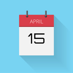 April 15, Daily calendar icon, Date and time, day, month, Holiday, Flat designed Vector Illustration