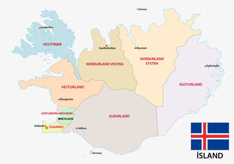 iceland administrative and political map with flag