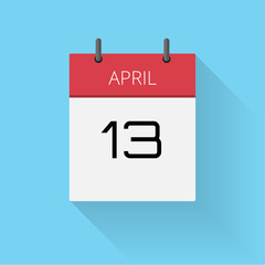 April 13, Daily calendar icon, Date and time, day, month, Holiday, Flat designed Vector Illustration