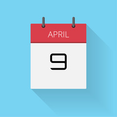 April 9, Daily calendar icon, Date and time, day, month, Holiday, Flat designed Vector Illustration