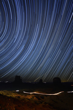 View of star trail at night