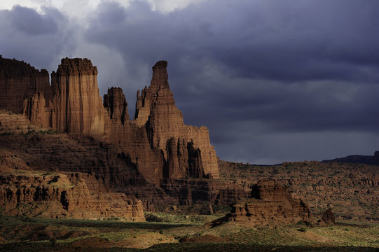 Rock formations at sunset, Moab, Utah, USA