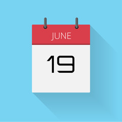 June 19, Daily calendar icon, Date and time, day, month, Holiday, Flat designed Vector Illustration