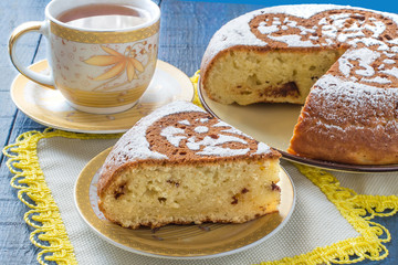 Homemade cake with cottage cheese and chocolate pieces